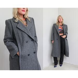 1980's Deadstock Vintage Alorna Charcoal Wool Tweed Long Overcoat Women's XS SM